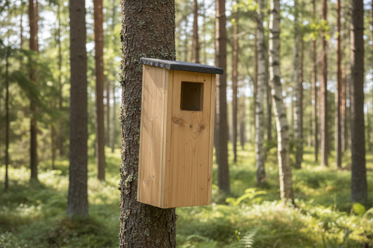 Fågelholk i naturlig träfärg