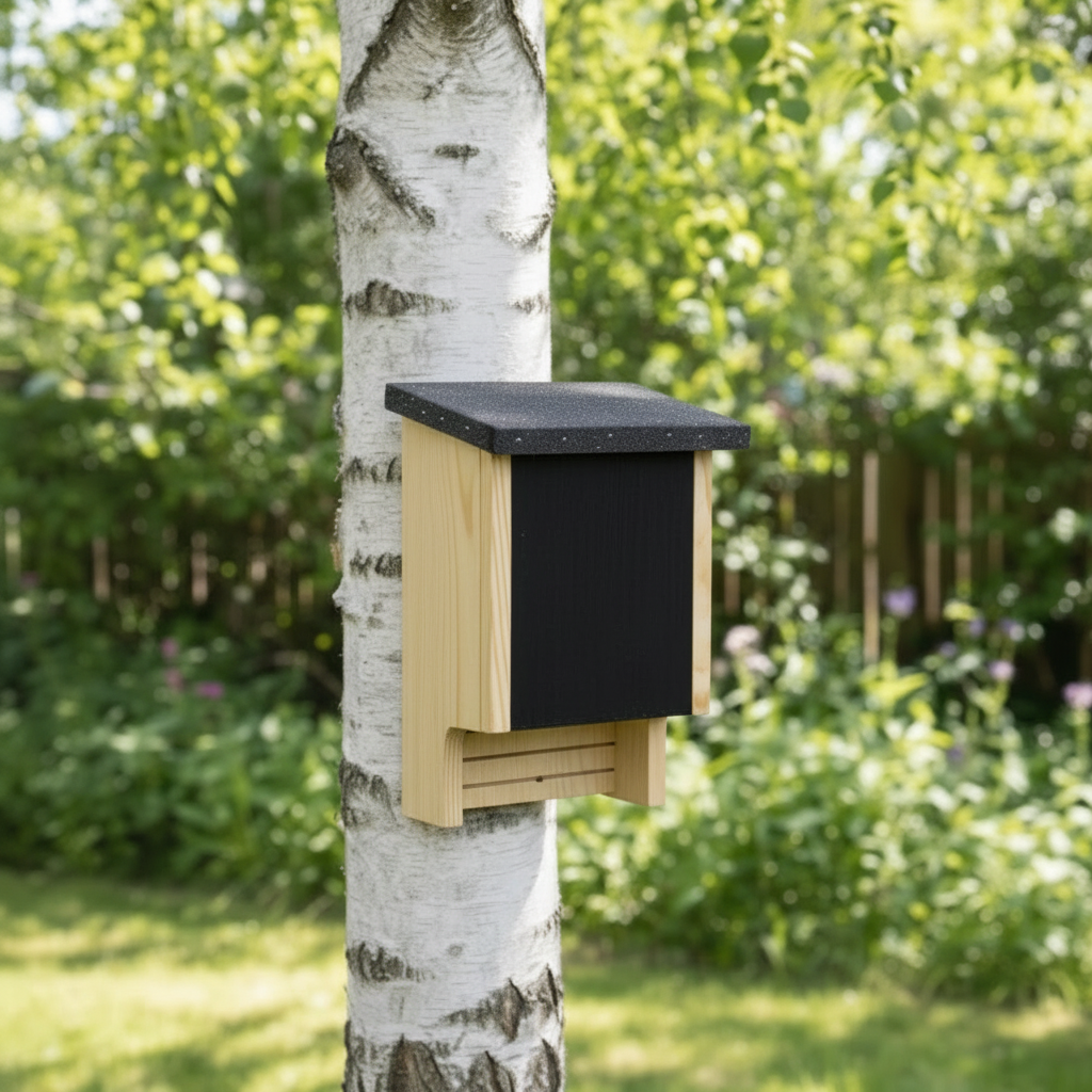 Fladdermusbo i träfärg på björk