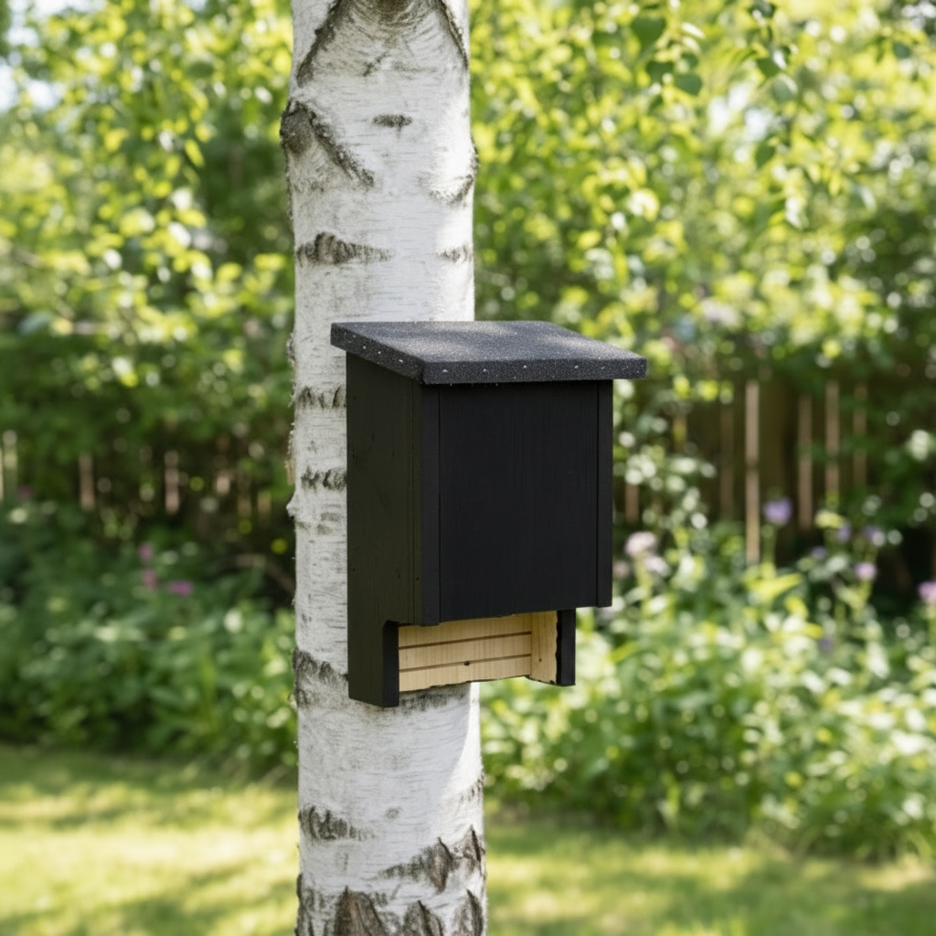 Svart fladdermusbo på björk