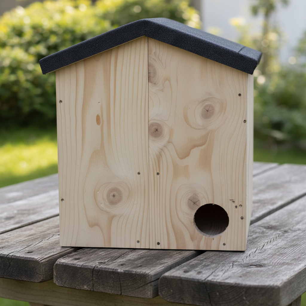Träfärgad igelkottsbo på rustikt bord - kvadratisk
